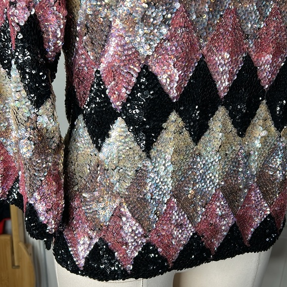 Vintage Valentina diamond pattern iridescent sequin blouse - Picture 6 of 15